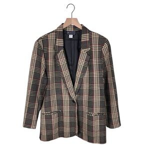 Vintage 90s Requirements Plaid Blazer Women's Size 14 Dark Academia Preppy Twee